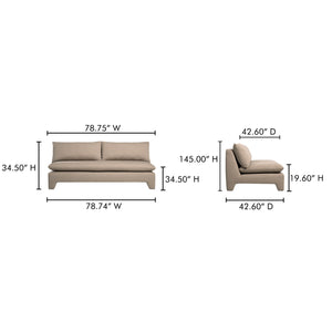 Moe's Home Estelle Sofa - Vintage-inspired, Eco-friendly Comfort With Plush Dacron & Feather Fill Upholstery Brown Upholstery, 98% Polyester,2% Linen,Plywood Frame Zt-1042-40