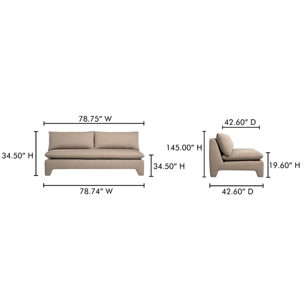 Moe's Home Estelle Sofa - Vintage-inspired, Eco-friendly Comfort With Plush Dacron & Feather Fill Upholstery Brown Upholstery, 98% Polyester,2% Linen,Plywood Frame Zt-1042-40