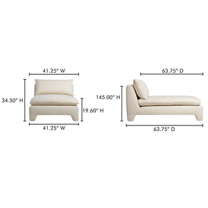 Moe's Home Estelle Chaise: Vintage-inspired Comfort With Eco-friendly Upholstery And Plush Feather Cushioning White Upholstery, 98% Polyester,2% Linen,Plywood Frame Zt-1044-05