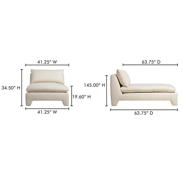 Moe's Home Estelle Chaise: Vintage-inspired Comfort With Eco-friendly Upholstery And Plush Feather Cushioning White Upholstery, 98% Polyester,2% Linen,Plywood Frame Zt-1044-05