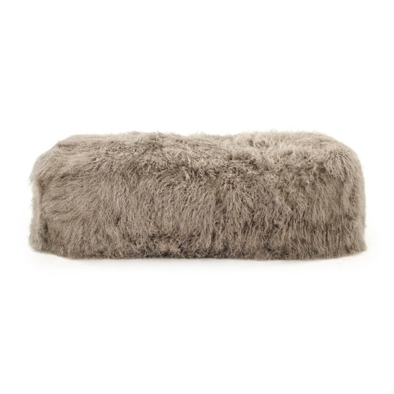 Zentique Tibetan Lamb Fur Bench with Plush Curly Upholstery, Foam Core Comfort & Sturdy Frame, 52"W x26"D ZTBP-light grey