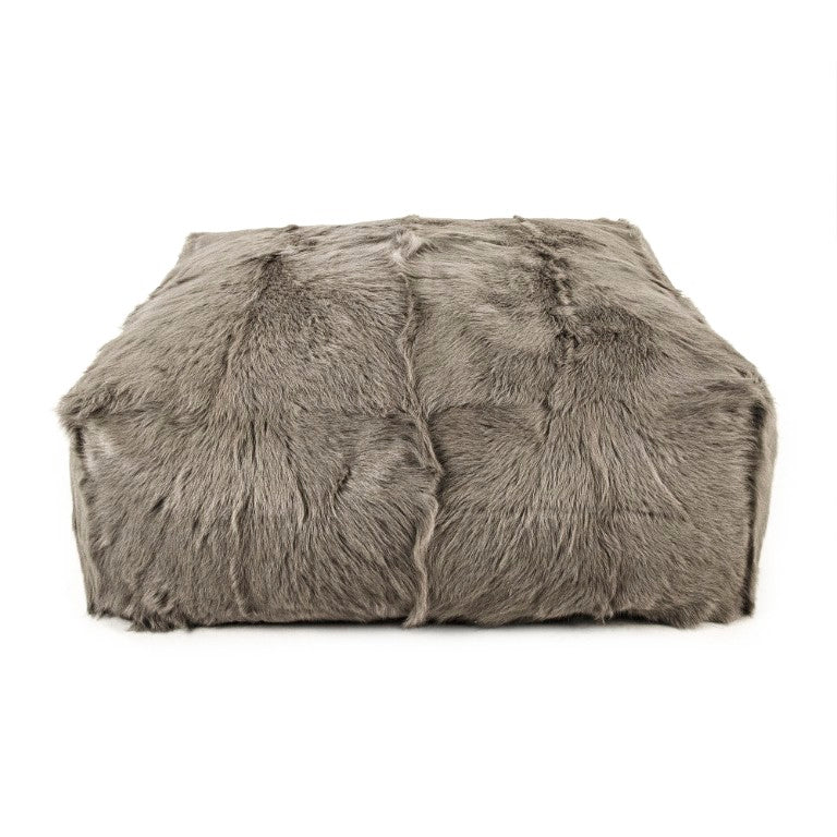 Zentique Tibetan Goat Fur Ottoman with Plush High-Pile Cover, Compact Footrest & Extra Seat for Stylish Living ZTGP-light grey
