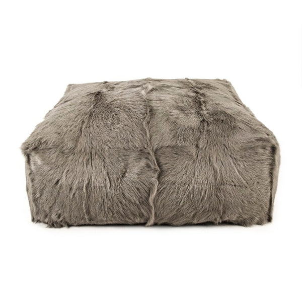Zentique Tibetan Goat Fur Ottoman with Plush High-Pile Cover, Compact Footrest & Extra Seat for Stylish Living ZTGP-light grey