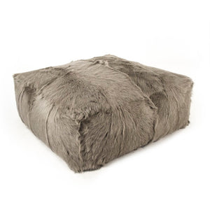 Zentique Tibetan Goat Fur Ottoman with Plush High-Pile Cover, Compact Footrest & Extra Seat for Stylish Living ZTGP-light grey