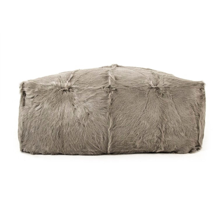 Zentique Tibetan Goat Fur Ottoman with Plush High-Pile Cover, Compact Footrest & Extra Seat for Stylish Living ZTGP-light grey