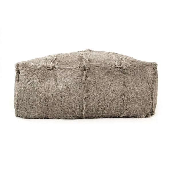 Zentique Tibetan Goat Fur Ottoman with Plush High-Pile Cover, Compact Footrest & Extra Seat for Stylish Living ZTGP-light grey
