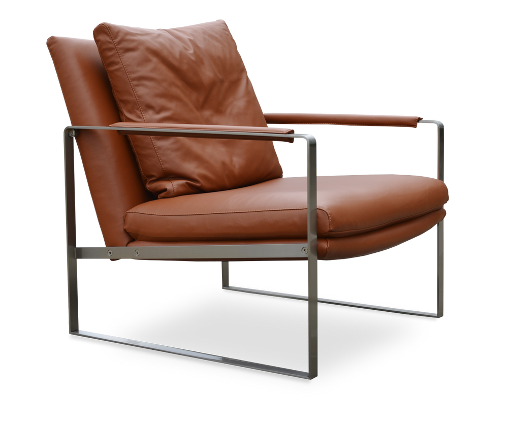 Soho Concept Zara Small Armchair With Brushed Stainless Steel Base, Leather & Wool, 10-year Guarantee, Brown   Soho-concept-dining-chair-12623