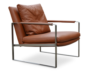 Soho Concept Zara Small Armchair With Brushed Stainless Steel Base, Leather & Wool, 10-year Guarantee, Brown   Soho-concept-dining-chair-12623