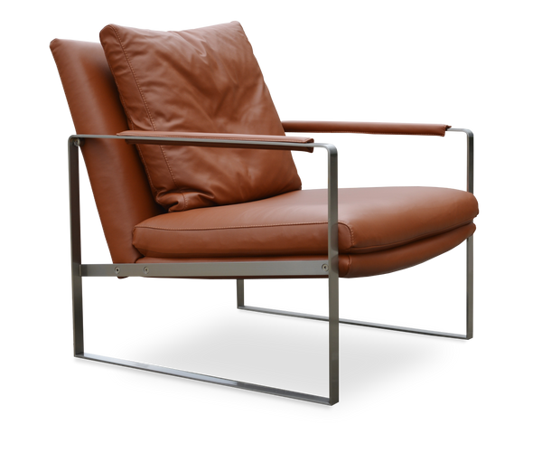 Soho Concept Zara Small Armchair With Brushed Stainless Steel Base, Leather & Wool, 10-year Guarantee, Brown   Soho-concept-dining-chair-12623