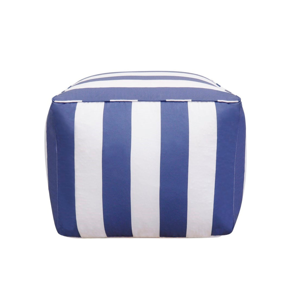Pasargad Galaxy Collection Striped Pouf In White/Blue – Stylish, Durable Seating For Any Space White Polyester Ptpf-425