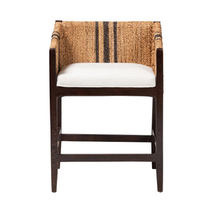 Bali & Pari Zeke Handwoven Seagrass Mango Wood Counter Stool with Wraparound Arms