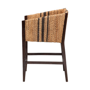 Bali & Pari Zeke Handwoven Seagrass Mango Wood Counter Stool with Wraparound Arms