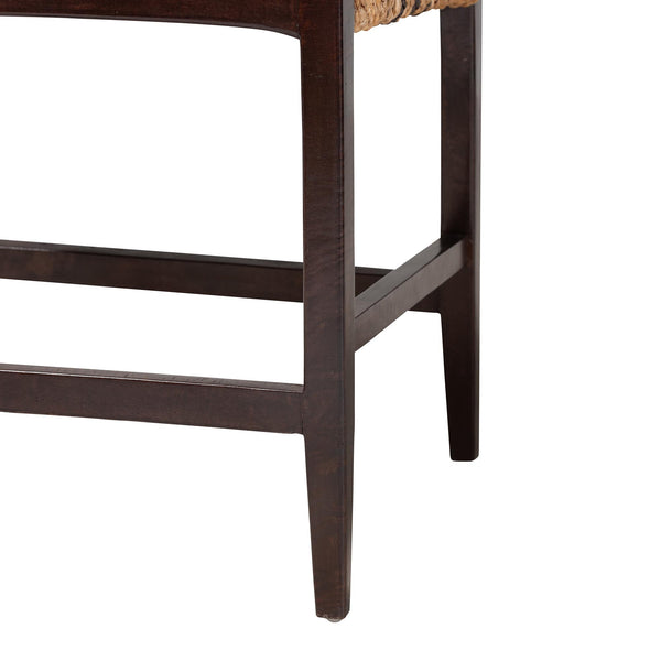 Bali & Pari Zeke Handwoven Seagrass Mango Wood Counter Stool with Wraparound Arms