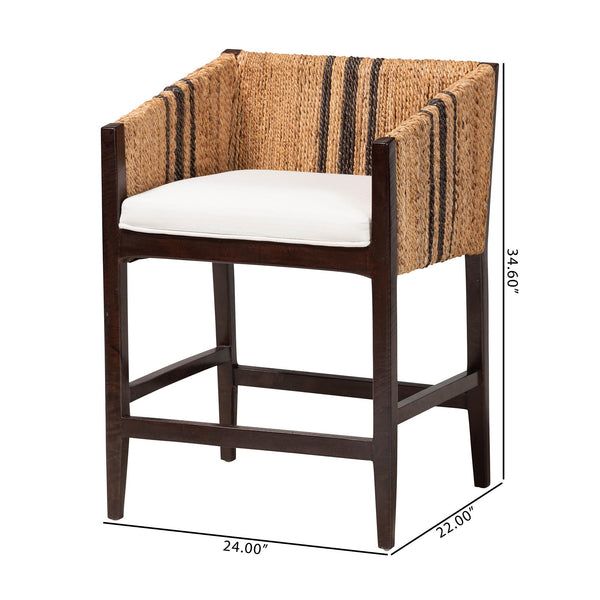 Bali & Pari Zeke Handwoven Seagrass Mango Wood Counter Stool with Wraparound Arms
