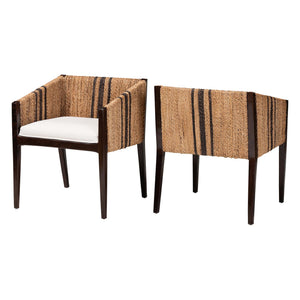Baxton Studio Bali & Pari Zeke Handwoven Seagrass Dining Chairs Coastal Modern Set of Two Zeke-Brown/Natural-Cushion-Arm-DC