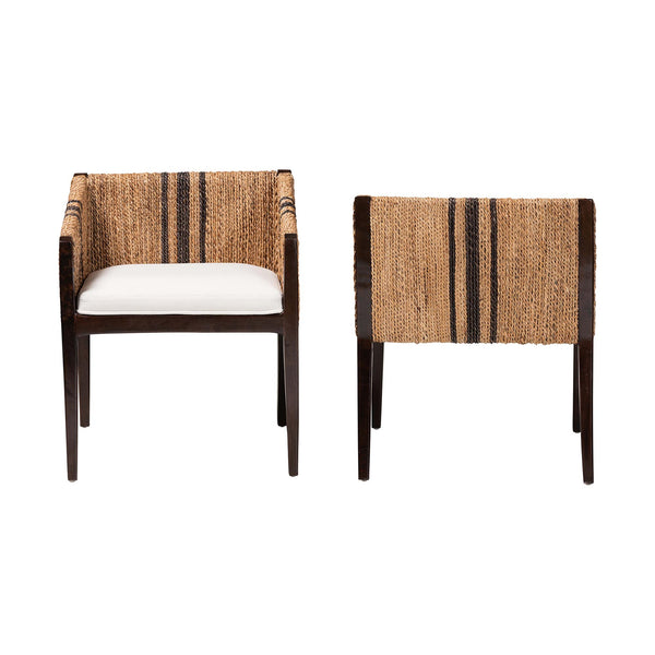 Bali & Pari Zeke Handwoven Seagrass Dining Chairs Coastal Modern Set of Two