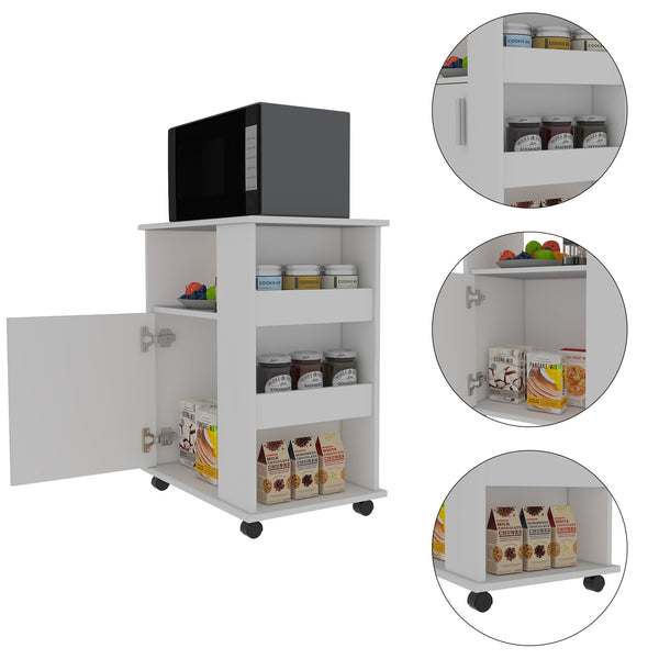 English Elm Kit Mobile Microwave Cabinet with Single Door, Three Side Shelves and Spacious Top for Kitchen Storage White 30.3 L x 22 W x 5.7 H B20091951
