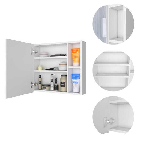 English Elm Oman Compact Medicine Cabinet with Mirror, Three Internal Shelves and Two External Storage Tiers White 23.2 L x 19.7 W x 5.5 H B20092106