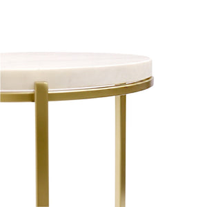 Pasargad Carina Marble Top Side Table - Unique Handcrafted White/Gold Design For Modern Homes White Stainless Steel Psac-148