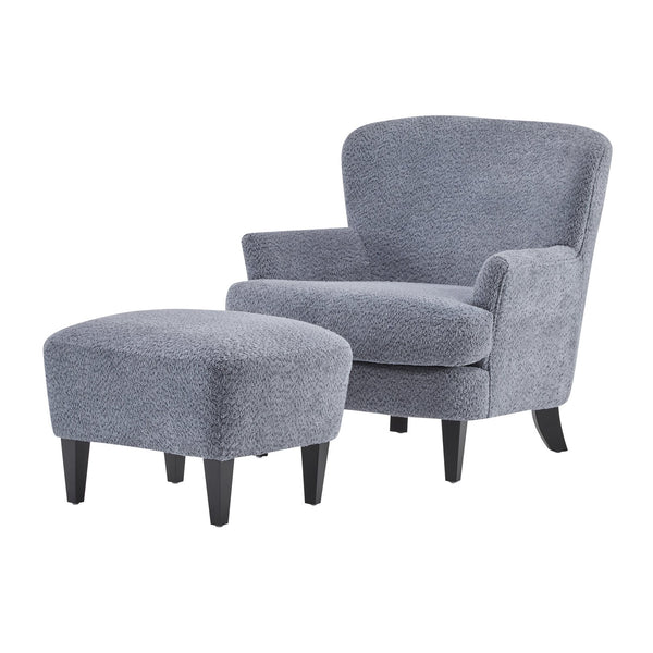 English Elm Christopher Knight Home® - Gerald Boucle Upholstered Club Chair with Tapered Birch Legs, Tonal Piping and Cozy Texture Black,Dusty Blue 33 L x 32.75 W x 30 H N776P243523B