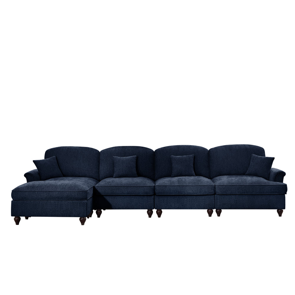 English Elm Classic Three Seater Modular L-Shaped Sectional Sofa With Flared Arms, Ruffled Skirts & Ottoman W3041S00261