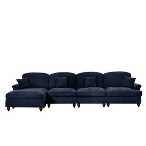 English Elm Classic Three Seater Modular L-Shaped Sectional Sofa With Flared Arms, Ruffled Skirts & Ottoman W3041S00261