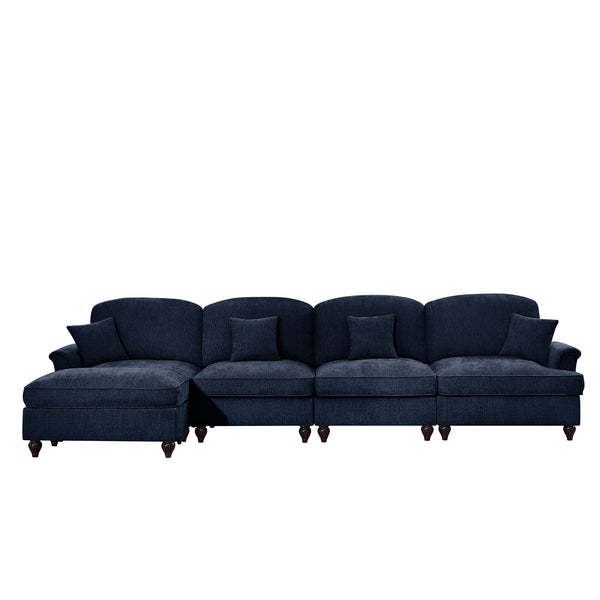 English Elm Classic Three Seater Modular L-Shaped Sectional Sofa With Flared Arms, Ruffled Skirts & Ottoman W3041S00261