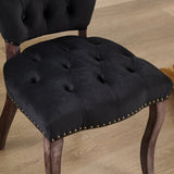 English Elm French Vintage Tufted Upholstered Fabric Dining Chair,Set Of 2,Black,Sw1869Bk