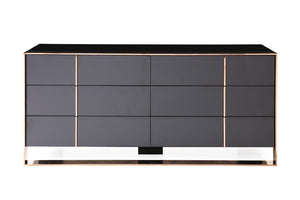VIG Furniture Cartier Modern Black Lacquer Dresser With Rosegold Trim, 6 Soft-Closing Drawers, Fully Assembled VGVC-A002-D