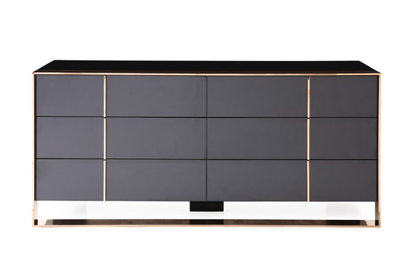 VIG Furniture Cartier Modern Black Lacquer Dresser With Rosegold Trim, 6 Soft-Closing Drawers, Fully Assembled VGVC-A002-D