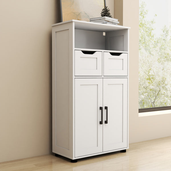 English Elm Farmhouse White Storage Cabinet with Adjustable Shelves, Double Doors, Drawers & Open Display Space W3151P288898