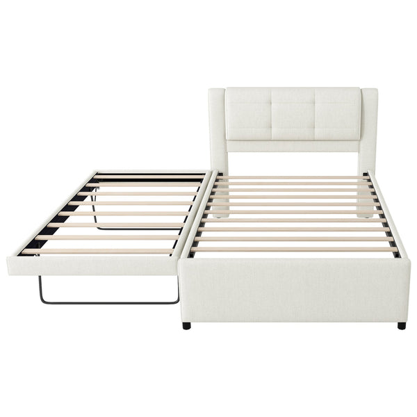 English Elm Full Size Upholstered Platform Bed With Versatile Trundle For Stylish And Comfortable Sleep Solutions DL001678AAK