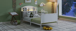 English Elm Twin Solid Wood Platform Bed with Guardrail for Kids, Low-Profile Sturdy Pine Frame, Safe Sleep Solution White 43.7 L x 16.93 W x 9.65 H W2593P337432
