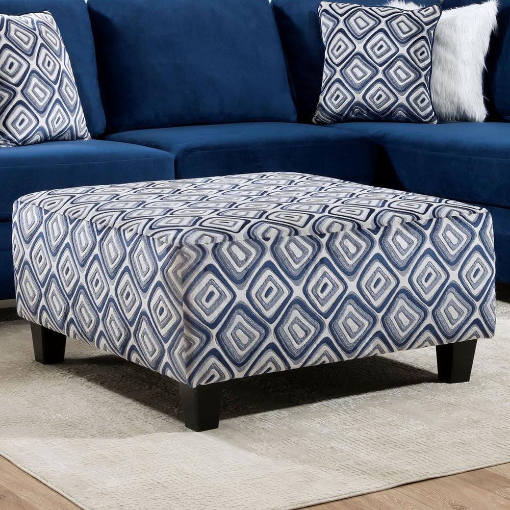 English Elm Modern Square Ottoman Navy Geometric Accent Pouf 41"x41"x20" Contemporary Upholstered Seat with Attached Wood Legs, Easy Assembly B2741P355199