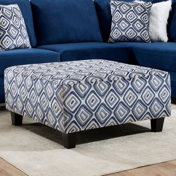 English Elm Modern Square Ottoman Navy Geometric Accent Pouf 41"x41"x20" Contemporary Upholstered Seat with Attached Wood Legs, Easy Assembly B2741P355199