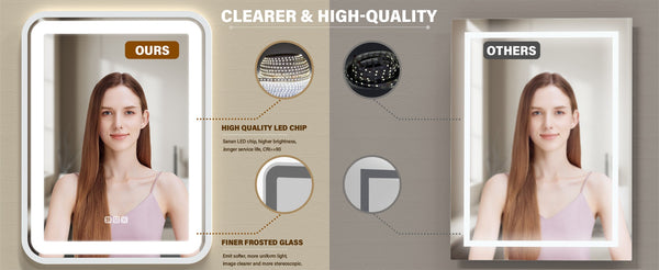 English Elm Bathroom LED Vanity Mirror 36x28 with Anti-Fog, Dimmable 3-Color Temp, Memory Function, Silver Frame T3177P284024