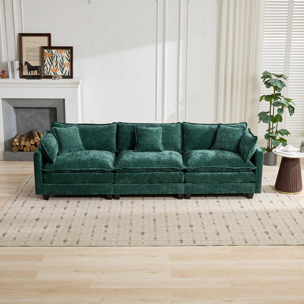 English Elm Cloud 3-Seat Modern Sectional Sofa In Soft Green Chenille - Comfy, Modular & Ergonomic Design For All Spaces W1143S00016