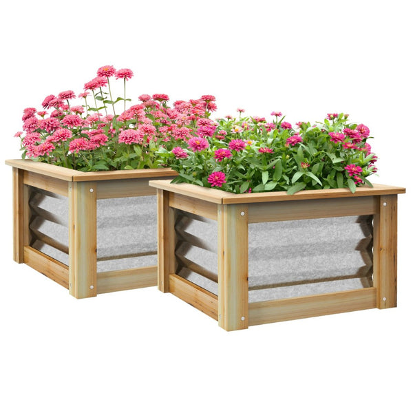 English Elm Outsunny Raised Garden Bed Set Of 2 – Durable Metal & Wood Planter Boxes For Flowers, Herbs & Veggies W2225P174425-GIGA