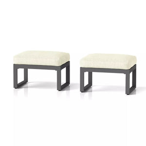 English Elm Set of 2 Outdoor Aluminum Powder-coated Patio Ottomans with Water-repellent Cushions Beige+Black B082P455140