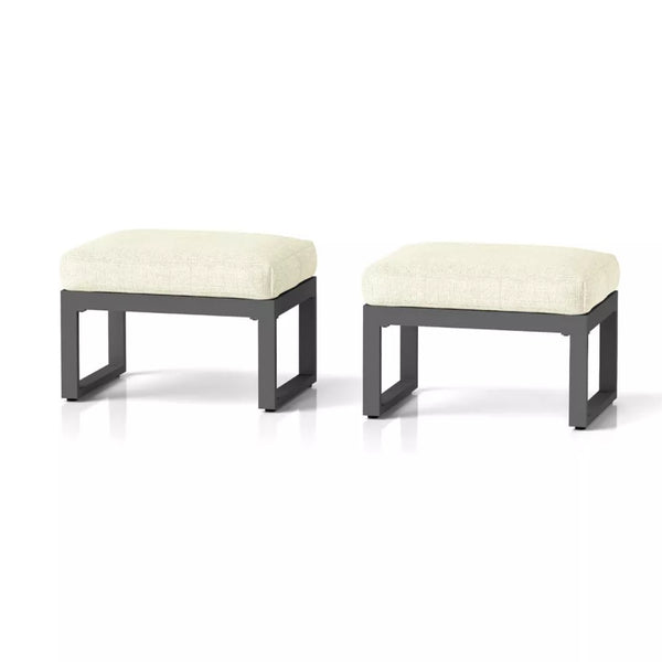 English Elm Set of 2 Outdoor Aluminum Powder-coated Patio Ottomans with Water-repellent Cushions Beige+Black B082P455140