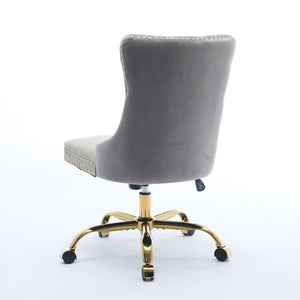 English Elm A&A Velvet Tufted Office Chair with Hand-Pulled Buttons, Nailhead Trim & Golden Metal Base, Luxe Comfort Gray W1143P292468