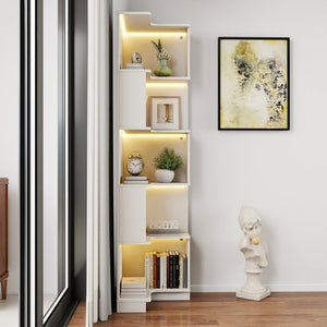 English Elm Corner 5-Tier Book Shelf with LED Accent Lighting, Space-Saving L-Shaped Corner Bookcase for Home White W331P293302