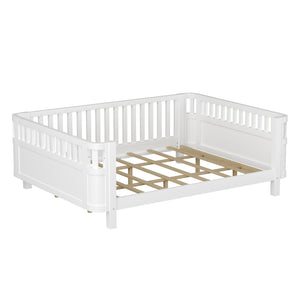 English Elm Queen Low Profile Pine Wood Kids Platform Bed with Guardrails and Rounded Safety Posts White W2593P409122