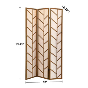 English Elm 3-Panel Folding Shoji Screen Room Divider Walnut Pine Frame with Jute Linen Panels & Feather Motif, Rustic Modern B016P384829