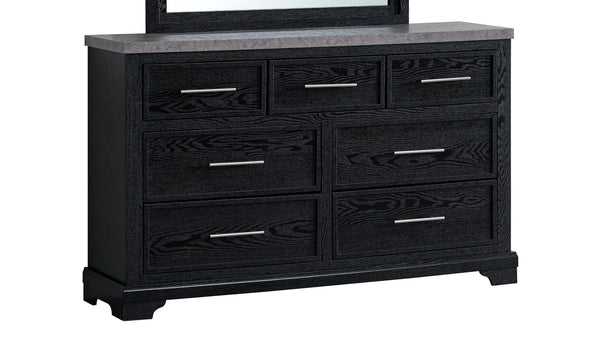 English Elm Grande Six Drawer Dresser Black Laminate Faux Granite Top with Chrome Hardware B078P497910