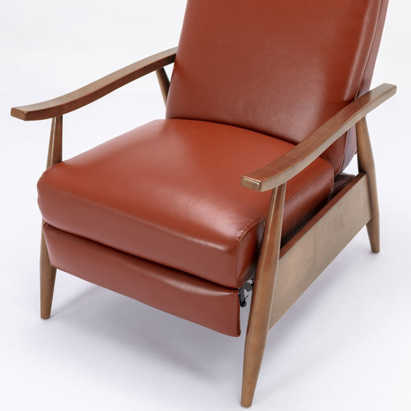 English Elm Fremont Top-Grain Leather Wood Arm Push Back Recliner with Chestnut Arms and Cushioned Headrest Caramel B050P366072