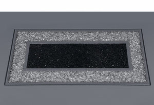 English Elm ARIYA High-Gloss Bar Table with Clear Glass Inlay and Silver Pedestal Base for Modern Spaces Grey 51.1 L x 51.3 W x 6.5 H B201S00105