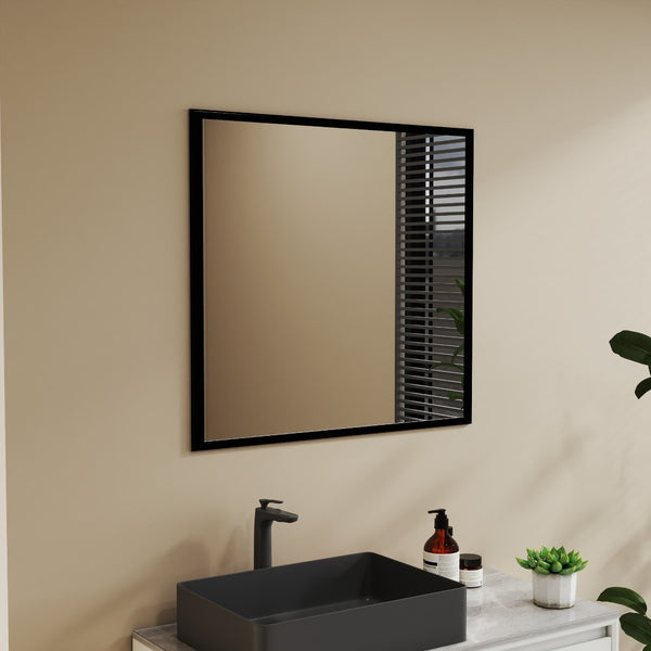 English Elm 80cm Round Float Glass Wall Mirror Polished Edge Vanity Bathroom Hallway Decor Black W3151P265956