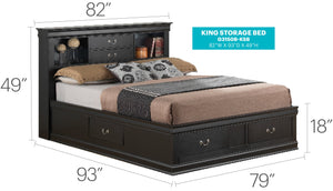 English Elm Elegant Black King Storage Bed: Timeless Design With Hidden Storage For Organized Living Space! B078S00341