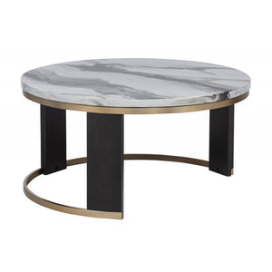 English Elm Nesting Marble-Top Coffee Table Set with Velvet Ottoman, Brass Frame, Dark Wood Legs — Modern Chic Living Room B011P355867